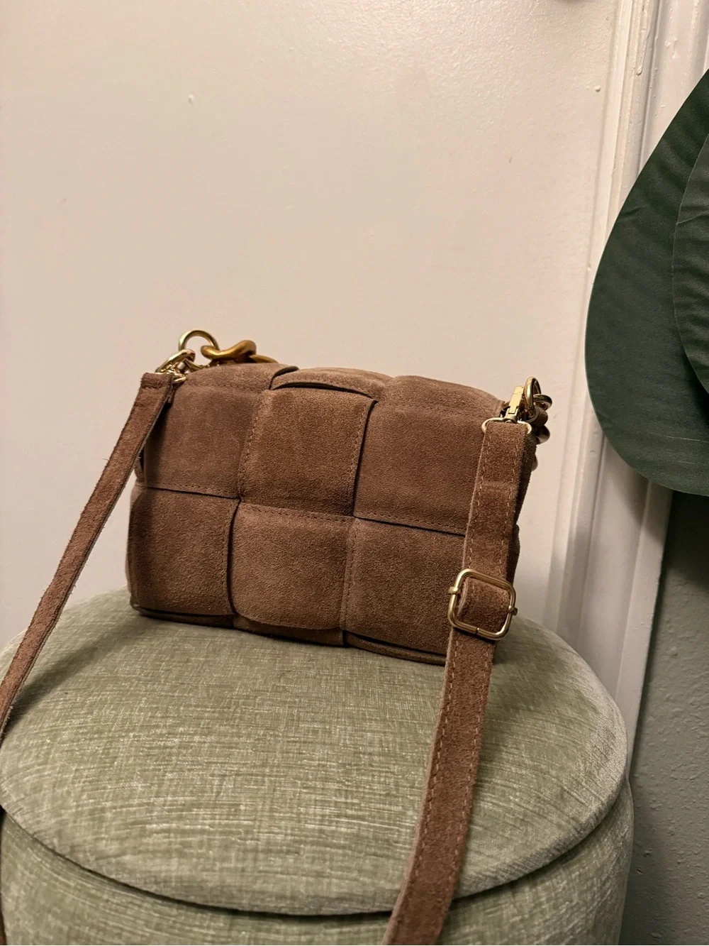 Vintage Viola Castellani Milano Brown Suede Woven Chain Shoulder & Crossbody Bag